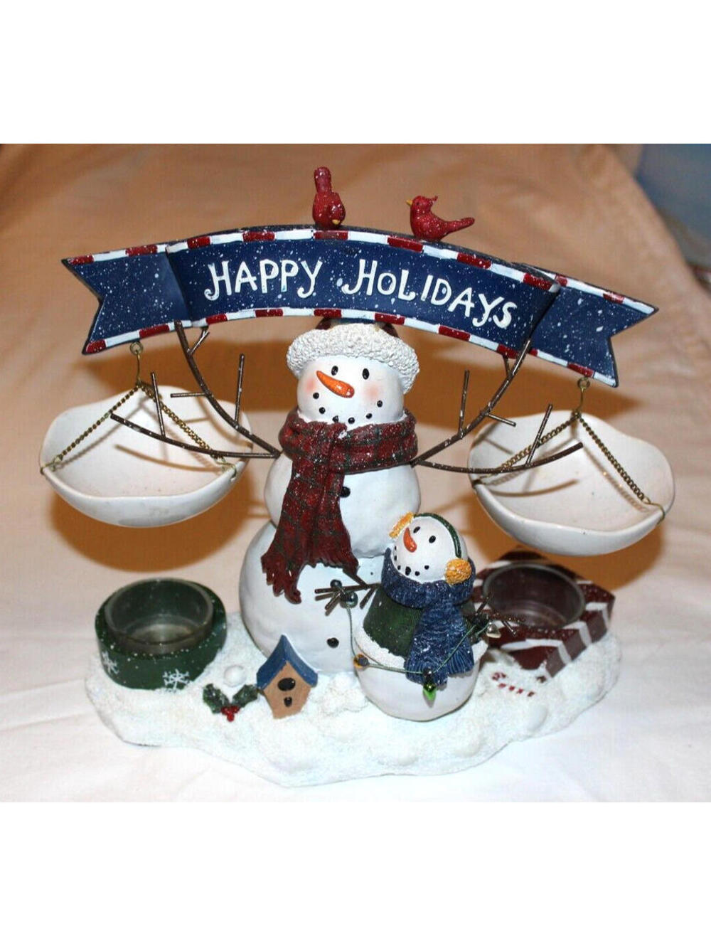 VINTAGE YANKEE CANDLE HAPPY HOLIDAYS BANNER SNOWMEN DOUBLE TART WAX WARMER